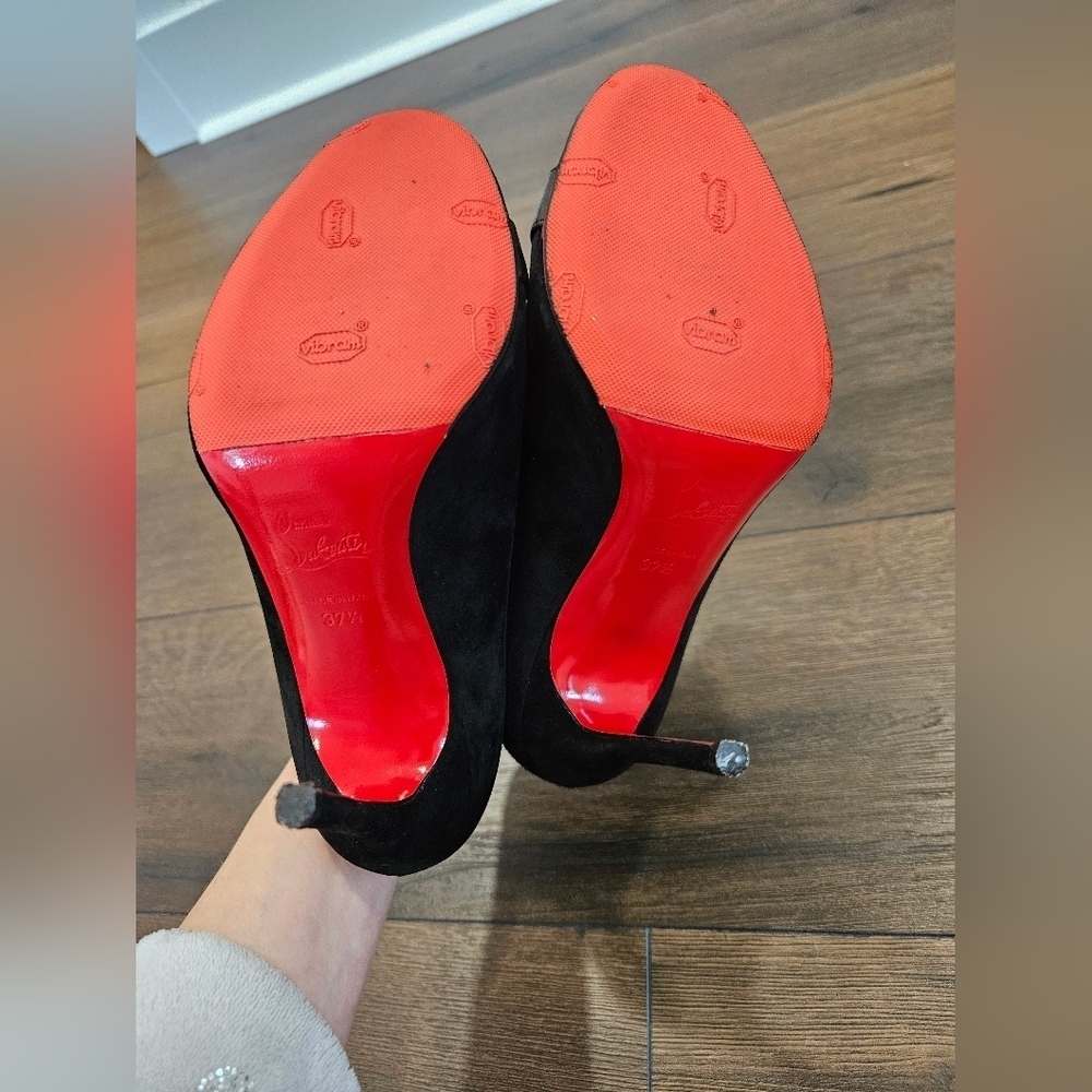 Christian Louboutin Diptic Black Peep-Toe Heels - Size 37 1/2 US 7.5-8 - Picture 12 of 16